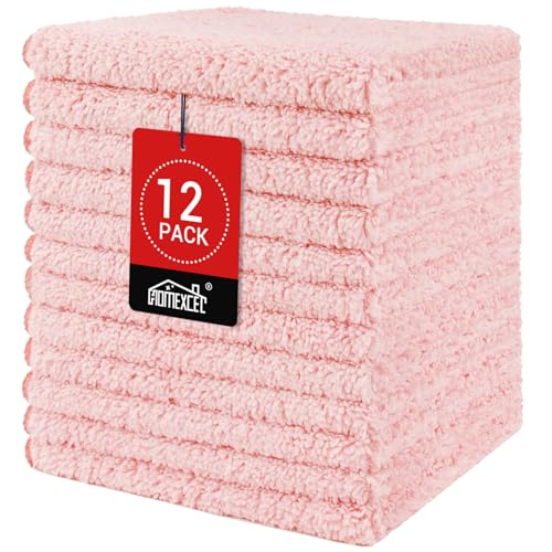 HOMEXCEL Washcloths 12PK, Ultra Soft&Highly Absorbent Face Towels, 12X12 in | Multi-Purpose Towels, Microfiber Wash Cloths for Bathroom, Hotel, Spa, Gym, and Kitchen, Machine Washable, Pink - color: Pink, size: 12 x 12 inch