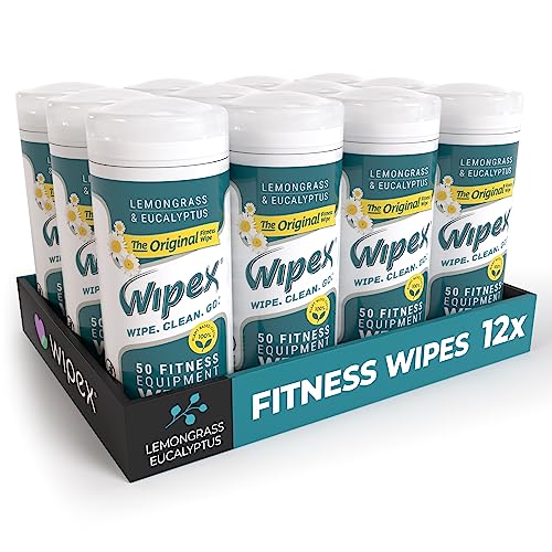 Wipex Original Fitness Equipment Wipes - EWG Verified - 50 Count Plant Based Gym Wipes for Equipment, Yoga Mat Cleaner, Peloton Cleaner, Lemongrass, Eucalyptus & Vinegar (Pack of 12) - size: 50 Count (Pack of 12)