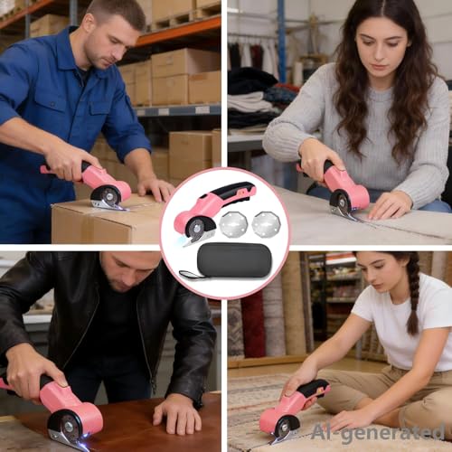 Cordless Electric Scissors, 4.2V 2000mAh Mini Rechargeable Cardboard Rotary Cutter, Effortless Cutting with LED Light & Safety Lock 2 Blades Box Cutter for Fabric Carpet Carton Plastic Leather Cloth