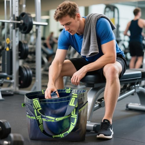 Large Foldable Waterproof Tote Bag, Heavy Duty for Beach & Swim - color: Navy Blue
