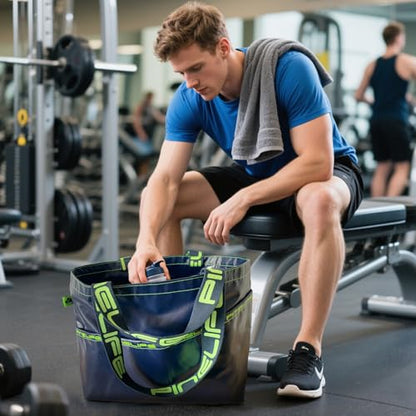 Large Foldable Waterproof Tote Bag, Heavy Duty for Beach & Swim - color: Navy Blue