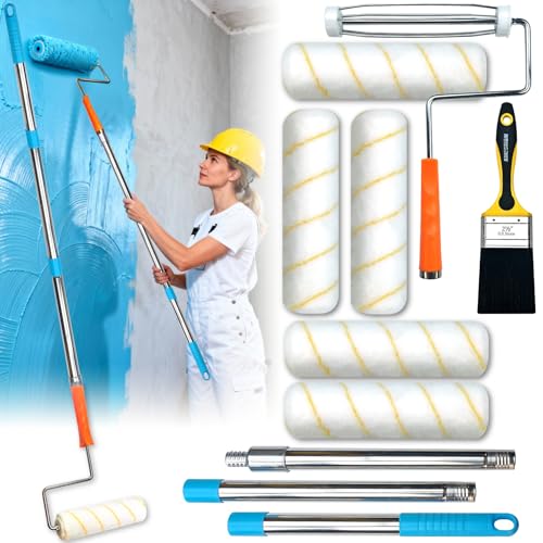 King Origin 10 PCS Paint Roller Kit, Extension Pole (4 ft) | 9" Paint Roller Covers, Roller Frame, Paint Brush, House Paint Supplies for Painting Walls, Home Interior - color: 9" Rollers, 10-Pack