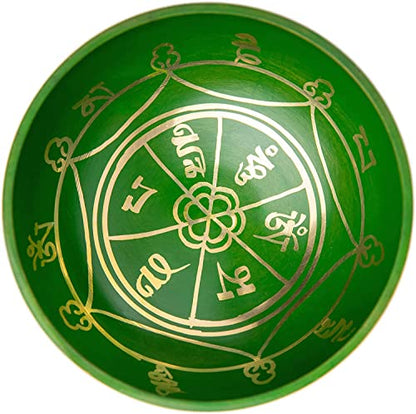 Tibetan Singing Bowl Set - Authentic Handcrafted Mindfulness Meditation Holistic Sound 7 Chakra Healing by Himalayan Bazaar (Emerald) - color: Emerald Green