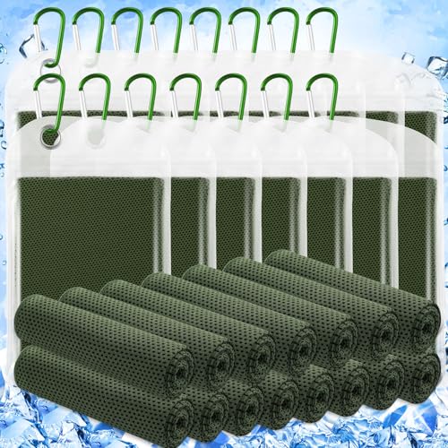 Hosuly 15 Pcs Cooling Towels 40" x 12", Olive Green - color: Olive Green