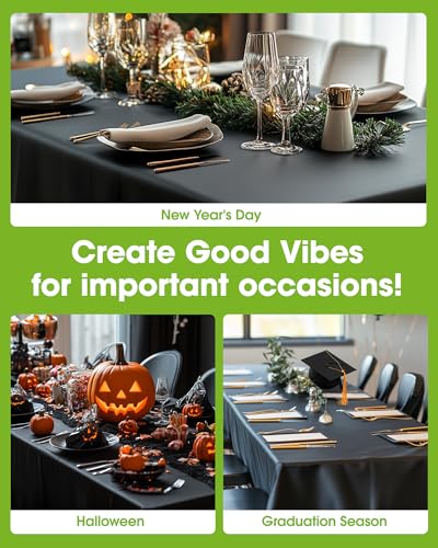 Pureegg Plastic Table Cloth Disposable 8 Pack, 54 x 108 Inch Table Cloths, Graduation Decorations Class of 2025, Graduation Party Tablecloths, Rectangle, Plastic Cover, Leakproof & Sturdy, Black | Graduation Party, Class of 2026, Leakproof & Sturdy, Black