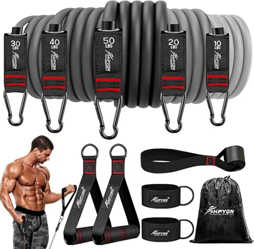HPYGN Resistance Bands, Exercise Bands with Handles, Fitness Bands, Workout Bands with Door Anchor and Ankle Straps, for Heavy Resistance Training, Physical Therapy, Shape Body, Yoga, Home Workout Set - color: grey, style: 150LBS
