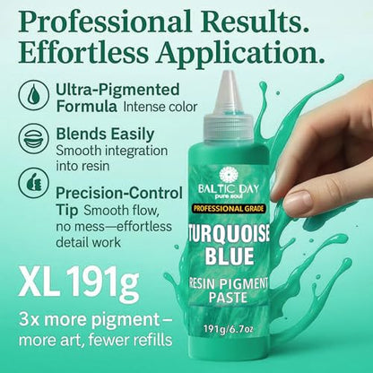 Turquoise Blue Epoxy Resin Pigment Paste, Extra Large 191g (6.7oz) – Opaque Resin Colorant, Highly Concentrated Epoxy Dye, Mica Powder Alternative for Resin Art, Jewelry, Tumblers, River Tables & Crafts - color: Turquoise Blue XL