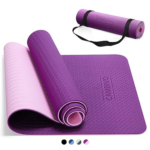 CAMBIVO Yoga Mat for Women Men Kids, 1/3 & 1/4 & 2/5 Inch Extra Thick Yoga Mat Non Slip, 72" x 24" TPE Yoga Mats, Workout Mat with Carrying Strap for Yoga, Pilates and Floor Exercises - color: Purple+Pink, size: 72*24*0.31 inch