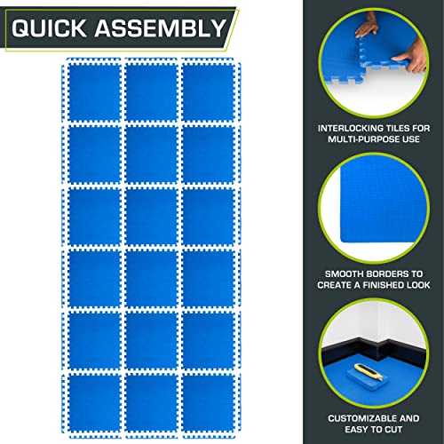 ProsourceFit Weaved Pattern Extra Thick Exercise Puzzle Mat 1-inch, EVA Foam Interlocking Tiles for Protective, Cushioned Flooring for Home and Gym Equipment; Blue, 72 SQ FT, 18 Tiles