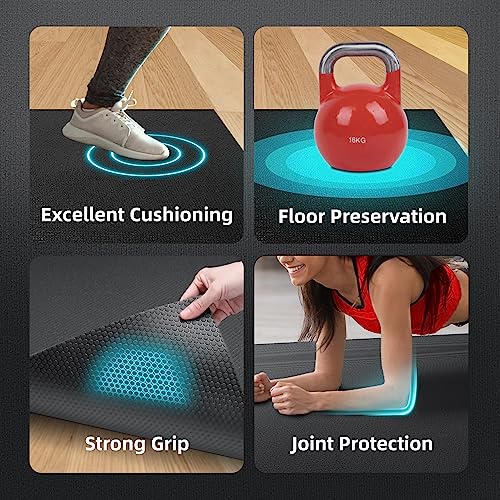 GymCope Large Exercise Mat for Home Workouts, 12x6/10x6/9x6/8x6/7x5/6x4 ft - color: 6'*4'Black