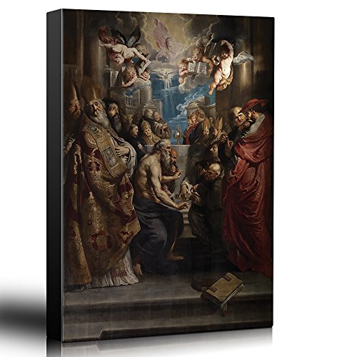 wall26 - Oil Painting of The Disputation of The Holy Sacrament by Peter Paul Rubens - Baroque Style - Angels, Church, Priest - Canvas Art Home Art - 12x18 inches - color: 03. the Disputation of the Holy Sacrament, size: 18"L x 12"W