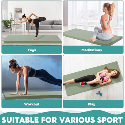 MABOZOO 2 Inch Thick Yoga Mat, 72''x24'x2" Foldable Extra Thick Exercise Mat Gymnastics Mat with PU Leather, Padded Yoga Mat Fitness Mat for Yoga, Pilates, Stretching - color: Green