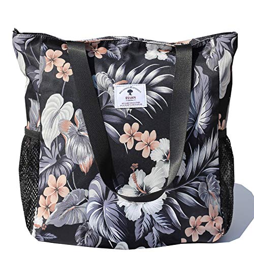 ESVAN Original Floral Water Resistant Large Tote Bag Shoulder Bag for Gym Beach Travel Daily Bags Upgraded - color: [G] Floral Leaf