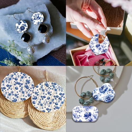 OLYCRAFT 24Pcs 4 Styles Blue Flower Clay Transfer Paper for Polymer | Blue Porcelain Flowers Polymer Clay Transfer Sheets, Floral Small Transfer Paper Decal for Clay Earrings Jewelry Making - style: Porcelain Flower