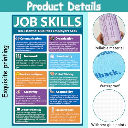 11Pcs Job Skills Posters Educational Bulletin Board Set for Classroom Decorations Essential Qualities Employers Seek Posters for College High school Library Home Reading Corner Wall Decors Supplies