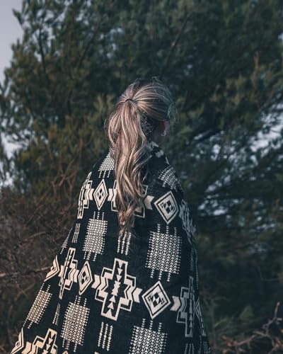 Inca Aztec Throw, Queen, King Blanket | Southwest Indian Navajo Boho Style | Native Cover for Camping, Bedding, Couch, Vanlife | Faux Alpaca, Lightweight, Hypoallergenic (Obsidian Black, King) - color: Obsidian Black, size: King