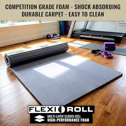 Dollamur 5'x10'x1-3/8" Gymnastics Mat, Carpeted Mat for Tumbling and Cheerleading, FLEXI-Roll® - color: Gray
