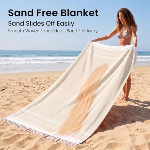 Yongoes Turkish Beach Towel Blanket Oversized 82x88 Beige Boho - color: Beige, size: Extra Large 82"x88"（208x224cm）