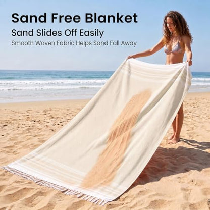 Yongoes Turkish Beach Towel Blanket Oversized 82x88 Beige Boho - color: Beige, size: Extra Large 82"x88"（208x224cm）