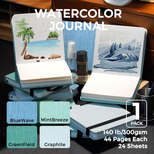 Funto Hot Press Watercolor Journal, 4.7”x4.7”, 24 Sheets 100% Cotton Smooth Paper 300gsm/140lb, Acid-Free Sketchbook for Detailed Art & Illustration (Light Green) - color: 4.7x4.7-Light Green