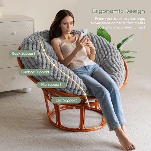 HIGOGOGO Papasan Chair Cushion with Thick Corduroy Cover (Without Chair), 48 x 48 Inch Supportive Cushion, Dark Grey - color: Dark Grey