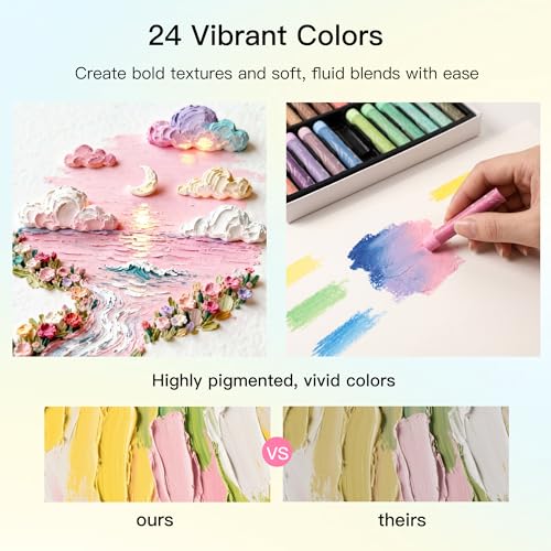 rubens 81 PCS Macaron Soft Oil Pastels Kit for Beginner Drawing | 48 Macaron Colors Soft Oil Pastels in Box with Palette Knife, Base Board, Tape, 30 Sheets Oil Pastel Paper - color: 48 Macaron Colors Set