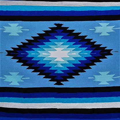 Open Road Goods Handwoven Mexican Diamond Blanket, Throw, or Yoga Bolster - Blue - color: Blue Blanket