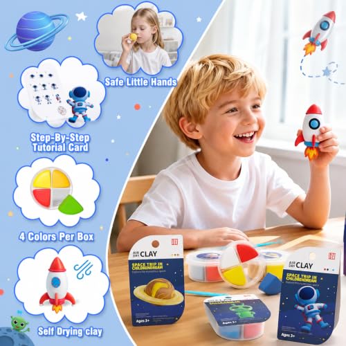 Air Dry Clay Kit -12 Space Theme Modeling Clay for Kids Arts and Crafts | Ultra Light & Soft,Safe & Non-Toxic,No-Sticky & Crack,DIY Molding Clay with Sculpting Tools,Party Favors Gifts for Girls Boys - color: #04Dark Blue- Children's Drem Star