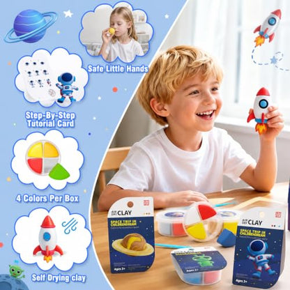 Air Dry Clay Kit -12 Space Theme Modeling Clay for Kids Arts and Crafts | Ultra Light & Soft,Safe & Non-Toxic,No-Sticky & Crack,DIY Molding Clay with Sculpting Tools,Party Favors Gifts for Girls Boys - color: #04Dark Blue- Children's Drem Star