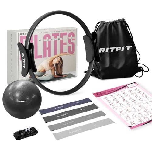 RitFit Pilates Ring 14 Inch Magic Fitness Circle for Inner Thigh Toning - style: Black Kit