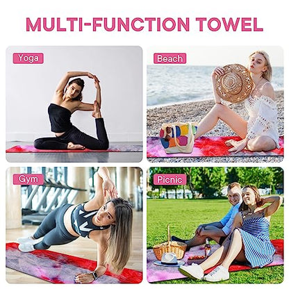 Yoga Towels, Non Slip Hot Yoga Mat Towel with Grip Dots,Super-Absorbent Soft Microfiber Yoga Blanket for Pilates, Fitness and Workout 72inch x 24inch - color: Purple+red
