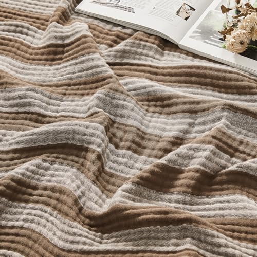EMME Cotton Muslin Blanket Couch 4-Layer Breathable Gauze Soft Lightweight Bed Blankets Adults Brown Throw XL (50" x 70") - color: Brown, size: Throw XL (50" x 70")