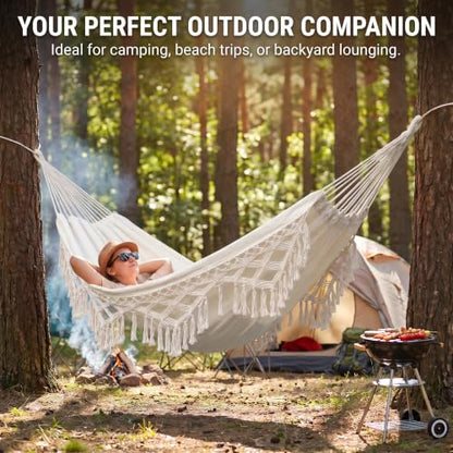 Canvas Hammock 122" Long X 59" Wide 2 Person Hammock 440 pounds Maximum Weight Applicable Scenes in Courtyard Autumn, Indoor Hanging Chairs, Beach Leisure (White Tassels, Full) - color: White Tassels, size: Full