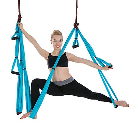 Aerial Trapeze Yoga Hammock Kit - Ultra Strong Antigravity Yoga Flying Sling Inversion Swing Tool Set - color: Blue