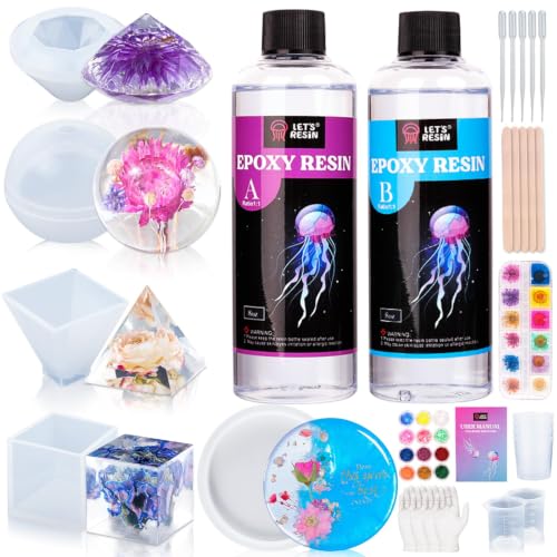 LET'S RESIN 16oz Epoxy Resin Kits and Molds Complete Set for Beginners | Resin Art Kit With Silicone Molds, Pigment, Dried Flowers, for Adults, Art Supplies for DIY Lovers, DIY Gift for Women