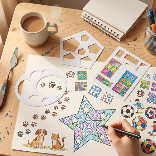 JJUNW Large Art Painting Template, 12Pcs 9in Geometric Drawing Stencil | Circle Square Heart Star Template Set Simple Drawing Stencils for Wood Wall Fabric Rock Chalkboard Signage Painting DIY Craft - size: 9in