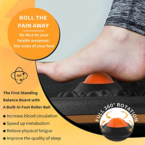 Trobing Standing Desk Mat Balance Board with Rollerball, Wooden Wobble Anti Fatigue Mat Balance Board for Standing Desk, Home Office Non-Slip Comfort Floor Mat to Relieve Foot, Knee, and Back Pain - color: C: Large Black ( 24 inch )
