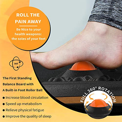 Trobing Standing Desk Mat Balance Board with Rollerball, Wooden Wobble Anti Fatigue Mat Balance Board for Standing Desk, Home Office Non-Slip Comfort Floor Mat to Relieve Foot, Knee, and Back Pain - color: C: Large Black ( 24 inch )