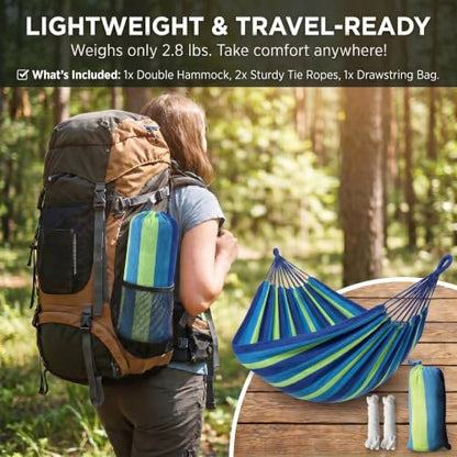 Canvas Hammock 122" Long X 59" Wide 2 Person Hammock 440 pounds Maximum Weight Applicable Scenes in Courtyard Autumn, Indoor Hanging Chairs, Beach Leisure (Blue Green, Full) - color: Blue Green