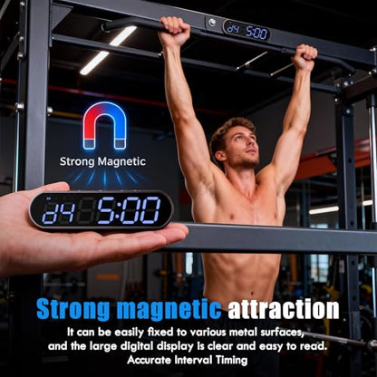 Gym Timer Clock for Home Gym - Portable Workout Timer with 7 Ready-to-Use Modes, 50-Hour Long Battery, Strong Magnetic Base & Clear Display - Ideal for HIIT, Boxing, Outdoor Training