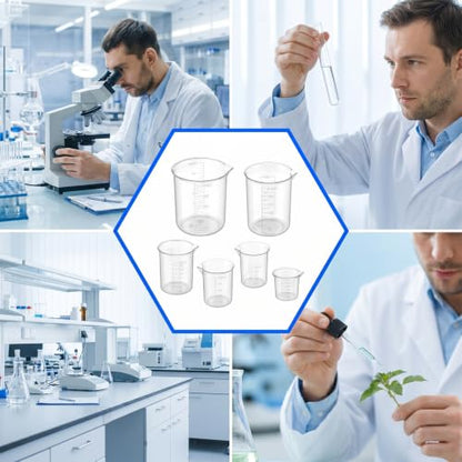 7 Pcs Plastic Graduated Beakers, 30/50/100/150/200/500ml Transparent | Plastic Measuring Cups for Kitchen Lab, Graduated Beaker for Epoxy and Resin, Mixing Cups for Crafts and Science, Clear