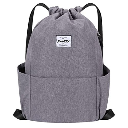 XEYOU Drawstring Backpack Bag Sport Gym Sackpack Beach Cinch Bag | Lightweight Swimming Bag, Water-Resistant Fabric, Travel Daypack for Women and Men - color: Grey