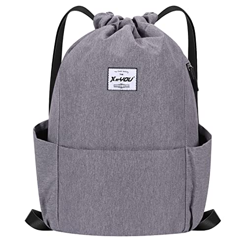 XEYOU Drawstring Backpack Bag Sport Gym Sackpack Beach Cinch Bag | Lightweight Swimming Bag, Water-Resistant Fabric, Travel Daypack for Women and Men - color: Grey