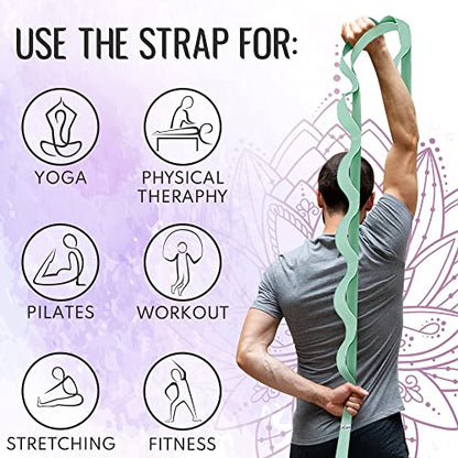 TECEUM Yoga Strap Bundle - Light Green Polypropylene 1' Stretching Strap & Deep Raspberry Cotton Blend 64 IN Yoga Mat Sling