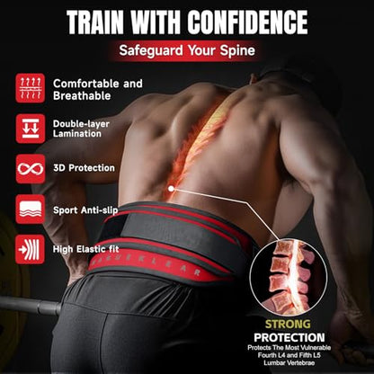 MANUEKLEAR 2-in-1 Weightlifting Belt & Dip Belt with 36.7 IN Rope, Double-Layer Weight Lifting Belts, Powerlifting Gym Weighted Belt for Pull Up Squat - color: Vibrant Red, size: S(26-29in)