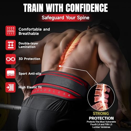 MANUEKLEAR 2-in-1 Weightlifting Belt & Dip Belt with 36.7 IN Rope, Double-Layer Weight Lifting Belts, Powerlifting Gym Weighted Belt for Pull Up Squat - color: Vibrant Red, size: L(34-37in)