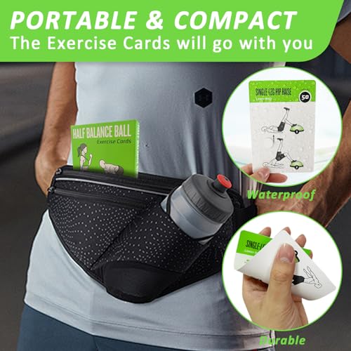 Half Balance Ball Workout Cards, 62 Exercises Cards Deck Large Size 5" x 3.5" Fitness Cards for Women & Men, Beginner Fitness Guide to Training Exercises at Home or Gym - style: Half Balance Ball