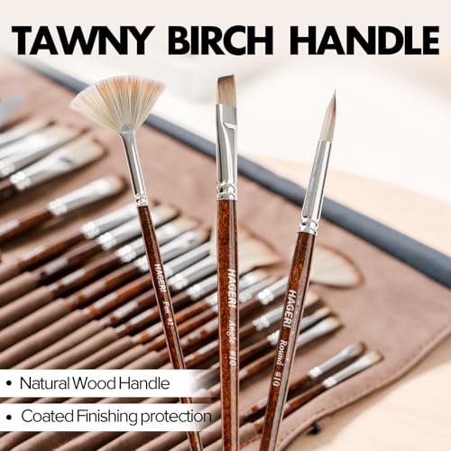 Paint Brushes, 25 Pieces Expert Synthetic Nylon Bristles Paint Brush Set with Suede Leather Roll with Palette Knife