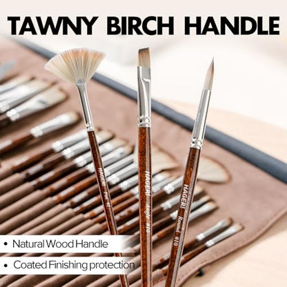 Paint Brushes, 25 Pieces Expert Synthetic Nylon Bristles Paint Brush Set with Suede Leather Roll with Palette Knife