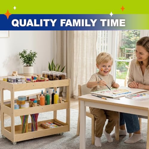 3-Tier Wooden Art Cart Organizer on Wheels for Kids | Rolling Craft Cart, Montessori Furniture, Multi-Functional Birch Plywood Art Supply Cart for Office, Nursery & Classroom